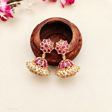 Gold plated Pearl Screw back Jhumkas - Design 5