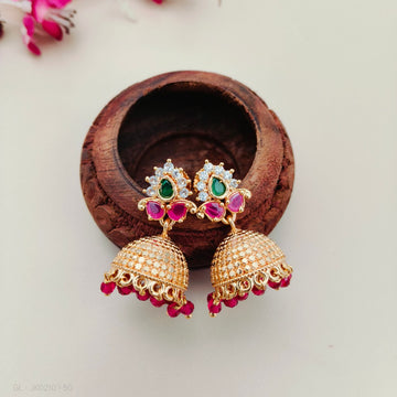 Gold plated Ruby Beaded Jhumkas - Design 6
