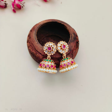 Gold plated flower Jhumkas - Design 8