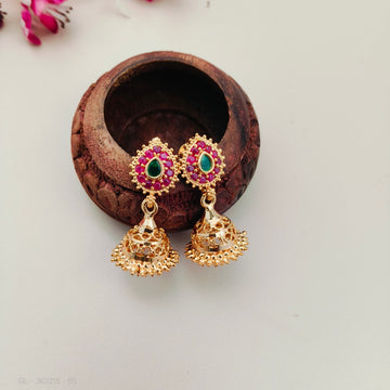 1 gram gold screw back Jhumkas - Design 11