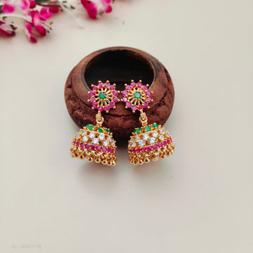 1 gram gold screw back Floral Jhumkas  - Design 16