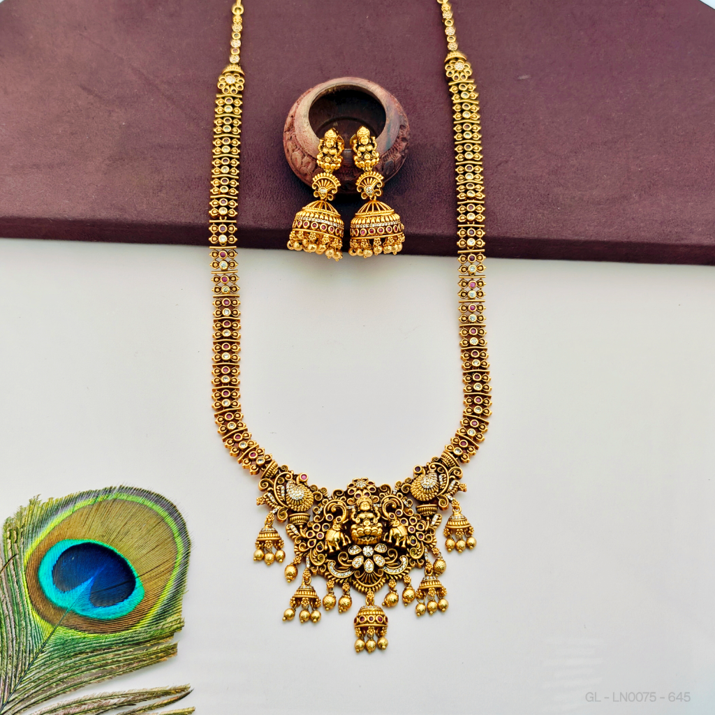 Antique gold Lakshmi - Peacock design Necklace