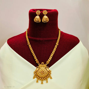 Antique Gold Temple Long Necklace set with Ruby Red stone