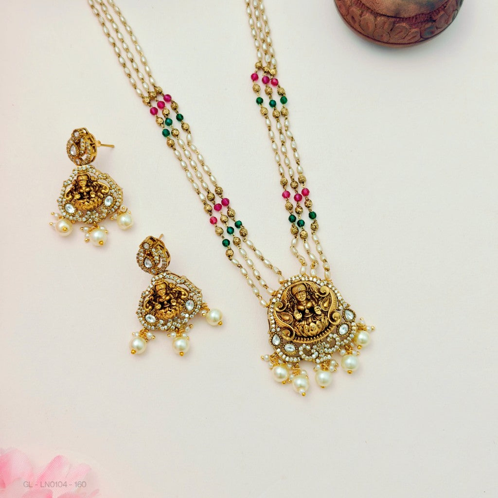 Traditional  temple jewelry with pearl and deity pendant