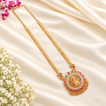 Gold plated Ruby Emerald Lakshmi Pendant Necklace