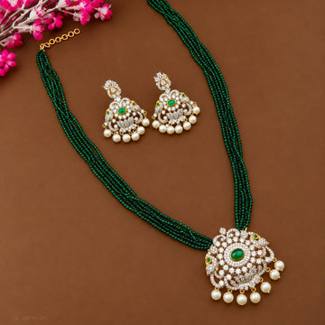 Green Beaded Long Mala Necklace Set