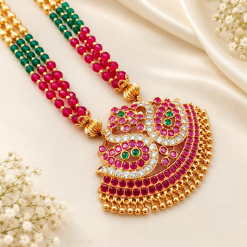 Gold Plated Ruby Emerald gold Pearl Long Haram - Design 6