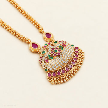 Gold plated Ruby Emerald Lotus Design Necklace