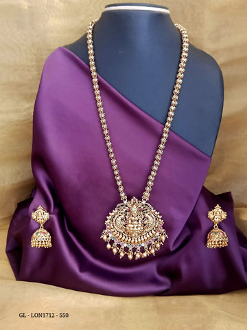 Premium Quality Gold finish Lakshmi design Ruby Stone Necklace GL-LON1712-550