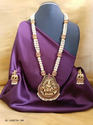 Premium Quality Matt finish Temple design Ruby Stone Beaded Mala Necklace GL-LON1716-580