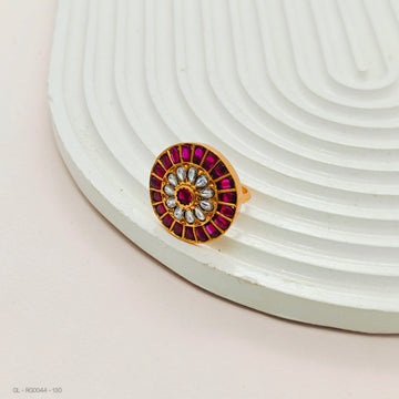 Gold Finish Ruby stone Floral Finger Ring