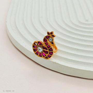Gold Finish Ruby stone Peacock Finger Ring