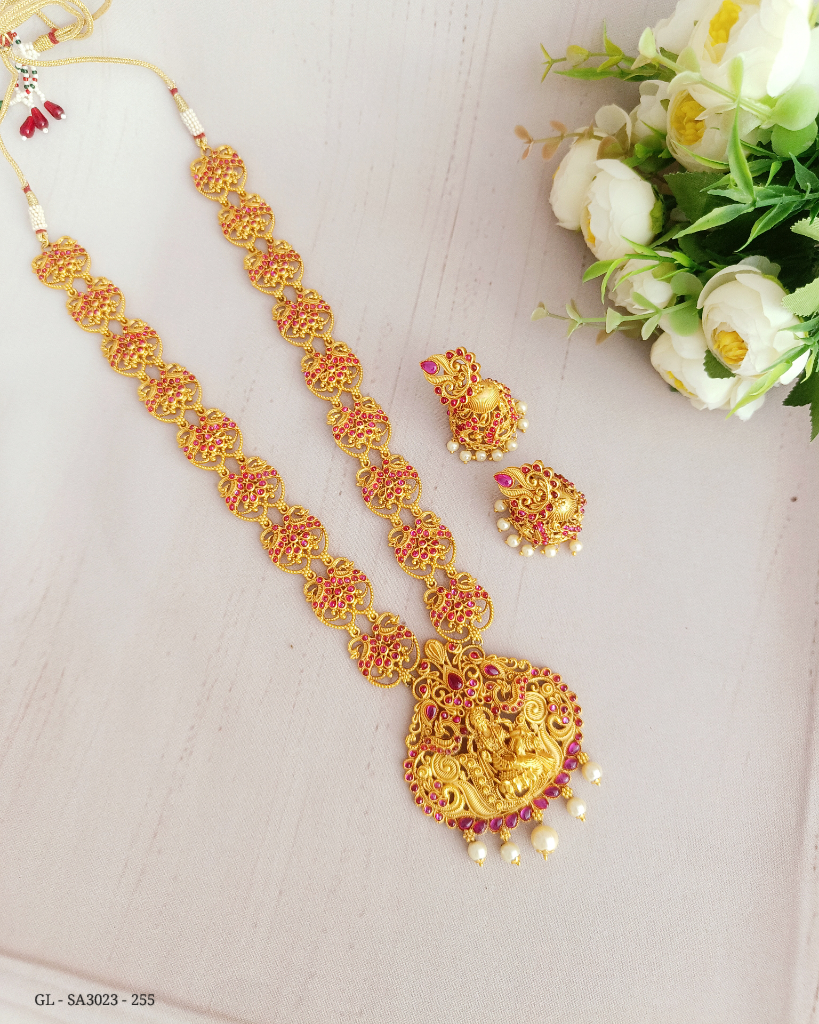 Peacock Lakshmi long necklace - GL-SA3023-255