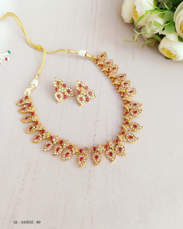 Mango Style Ruby White stone necklace - GL-SA3032-80