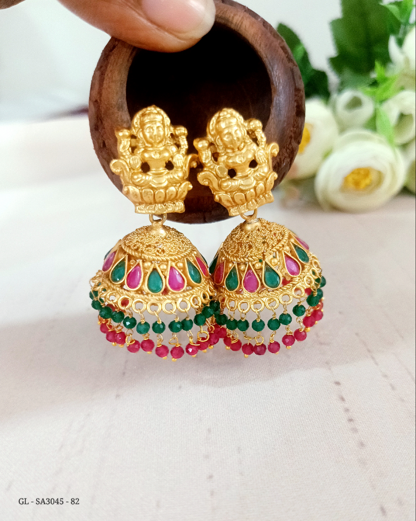 Red Green Beaded Lakshmi Jhumkis  GL-SA3054-82