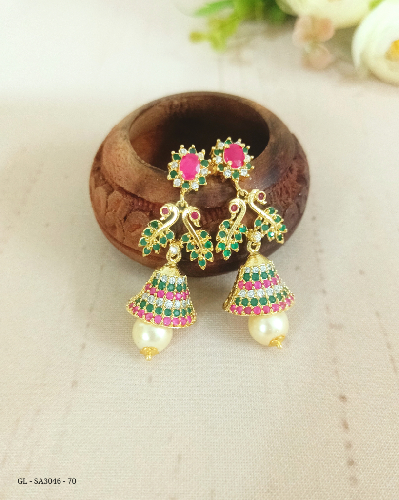 Gold finish Peacock Multicolor Jhumkas - GL-SA3046-70