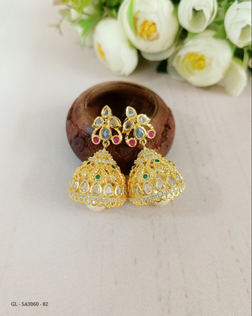 Polki Stone Jhumkis in Gold finish  GL-SA3060-82