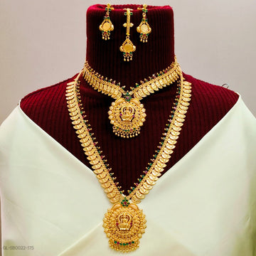 Gold look Lakshmi design -Ruby Emerald stones Combo Set