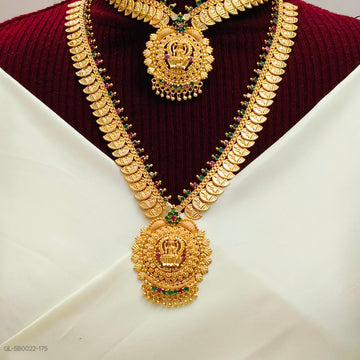 Gold look Lakshmi design -Ruby Emerald stones Combo Set