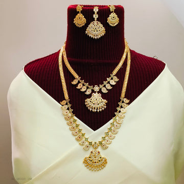 Micro gold finish-Ruby Emerald stones Combo Set