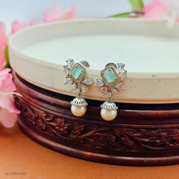 Silver Finish AD Turquoise Blue Earrings