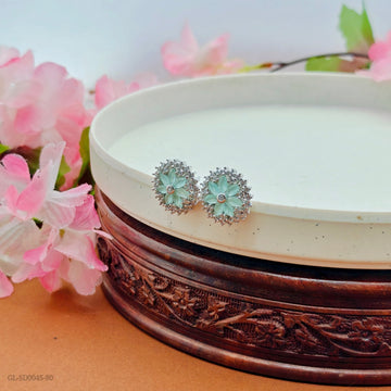Silver Finish AD Turquoise Blue Earrings