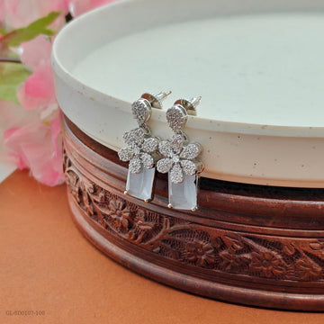 Silver Finish Grey stone Earrings