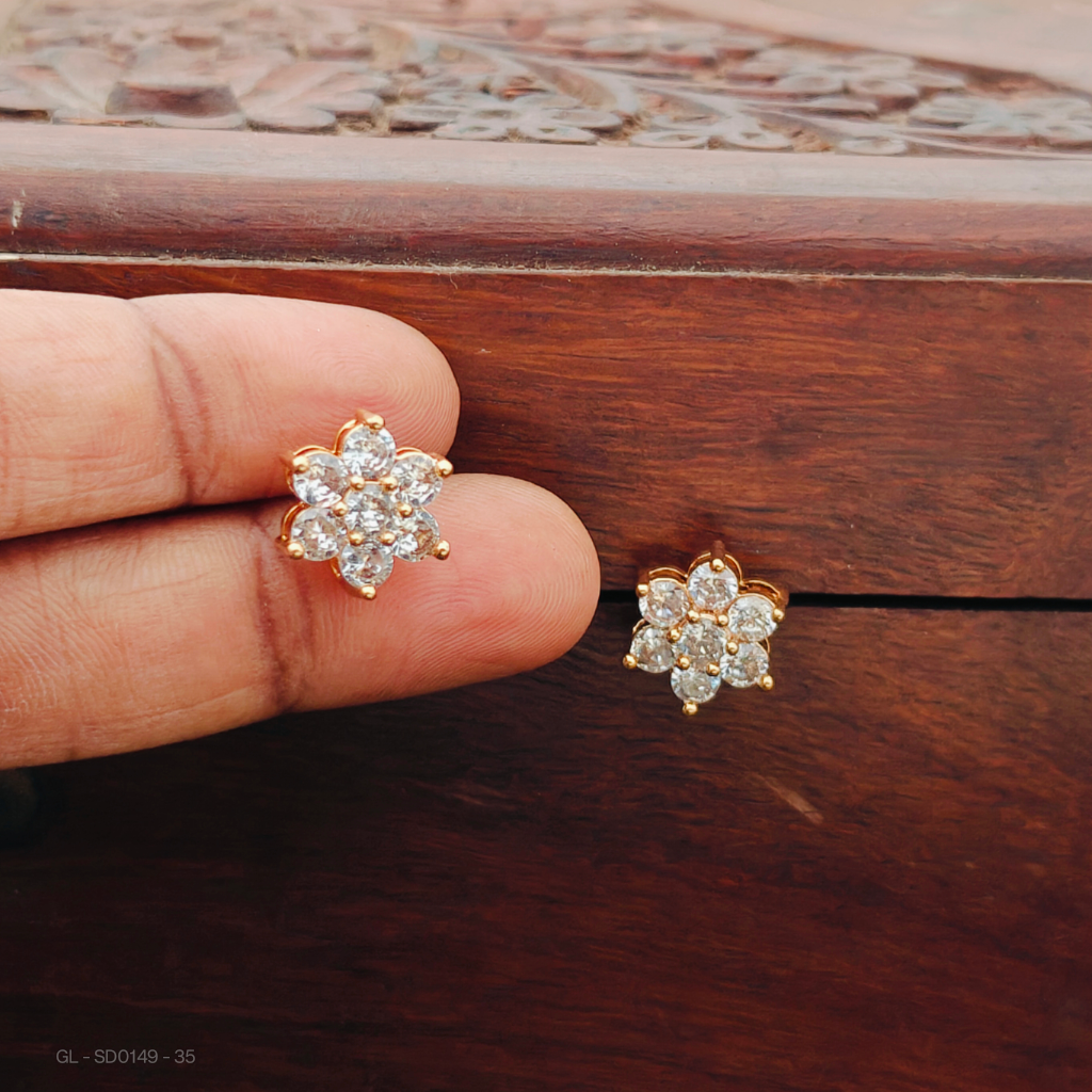 Gold plated-AD stone-Floral- Studs