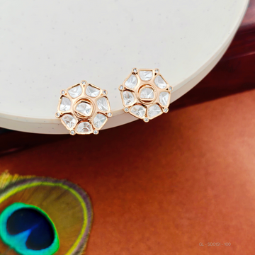 Gold plated-White-stone-Floral- Studs