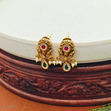 Gold plated Ruby and Emerald stone Floral Stud