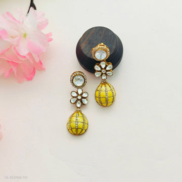 Gold-plated kundan and moissanite drop earrings