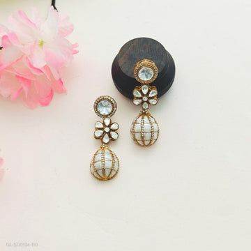 Gold-plated kundan and moissanite drop earrings