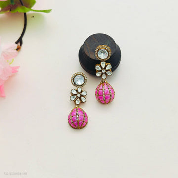 Gold-plated kundan and moissanite drop earrings