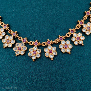 Cz Floral Necklace - Ruby White