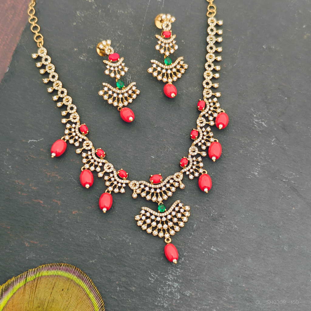 American Diamond Ruby floral Set