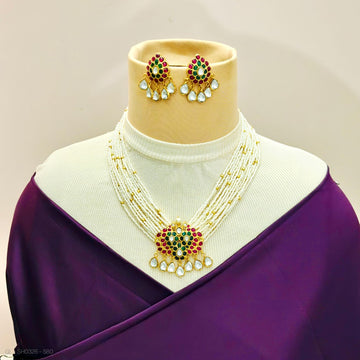 Jadau Kundan Ruby Emerald stone pearl necklace