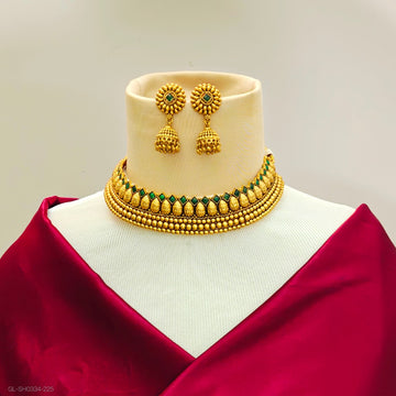Gold finish Emerald Stone choker necklace