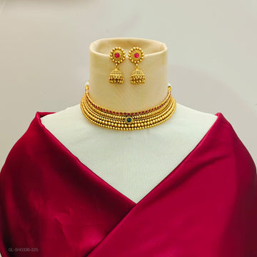 Gold finish Ruby Emerald stone choker necklace set