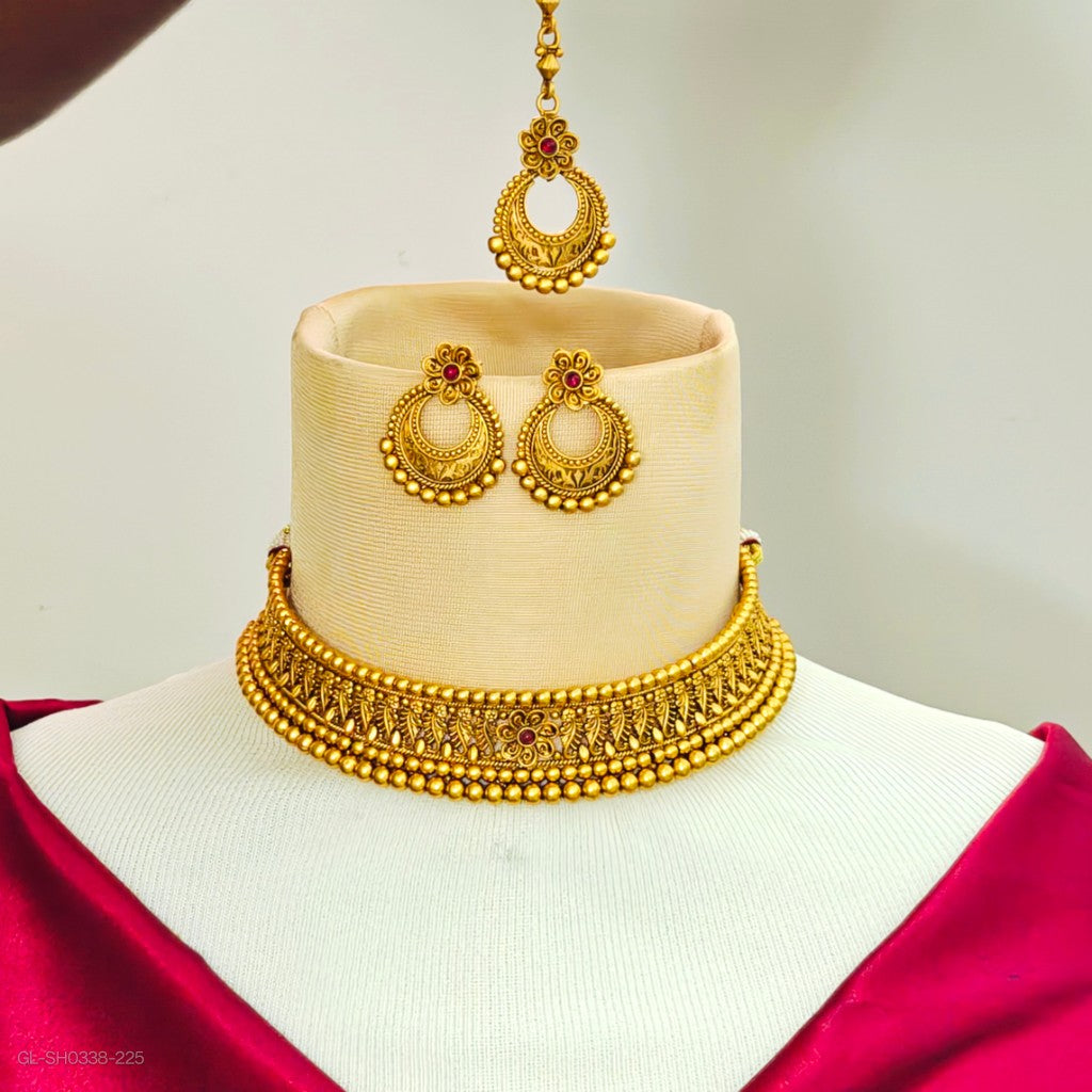 Gold finish Floral Design  choker necklace set