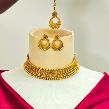 Gold finish Floral Design  choker necklace set