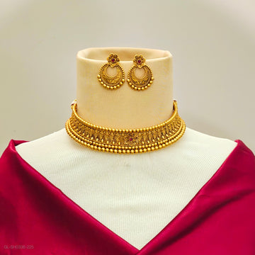 Gold finish Floral Design  choker necklace set