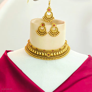 Gold finish Ruby Mango Design  choker necklace