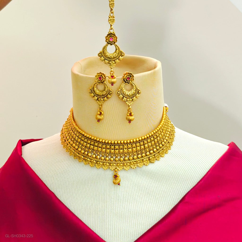 Gold finish Traditional Ruby choker necklace