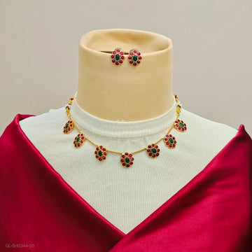 Floral studded necklace with earrings