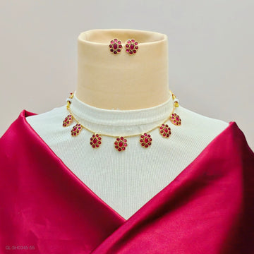 Floral studded Ruby necklace with earrings