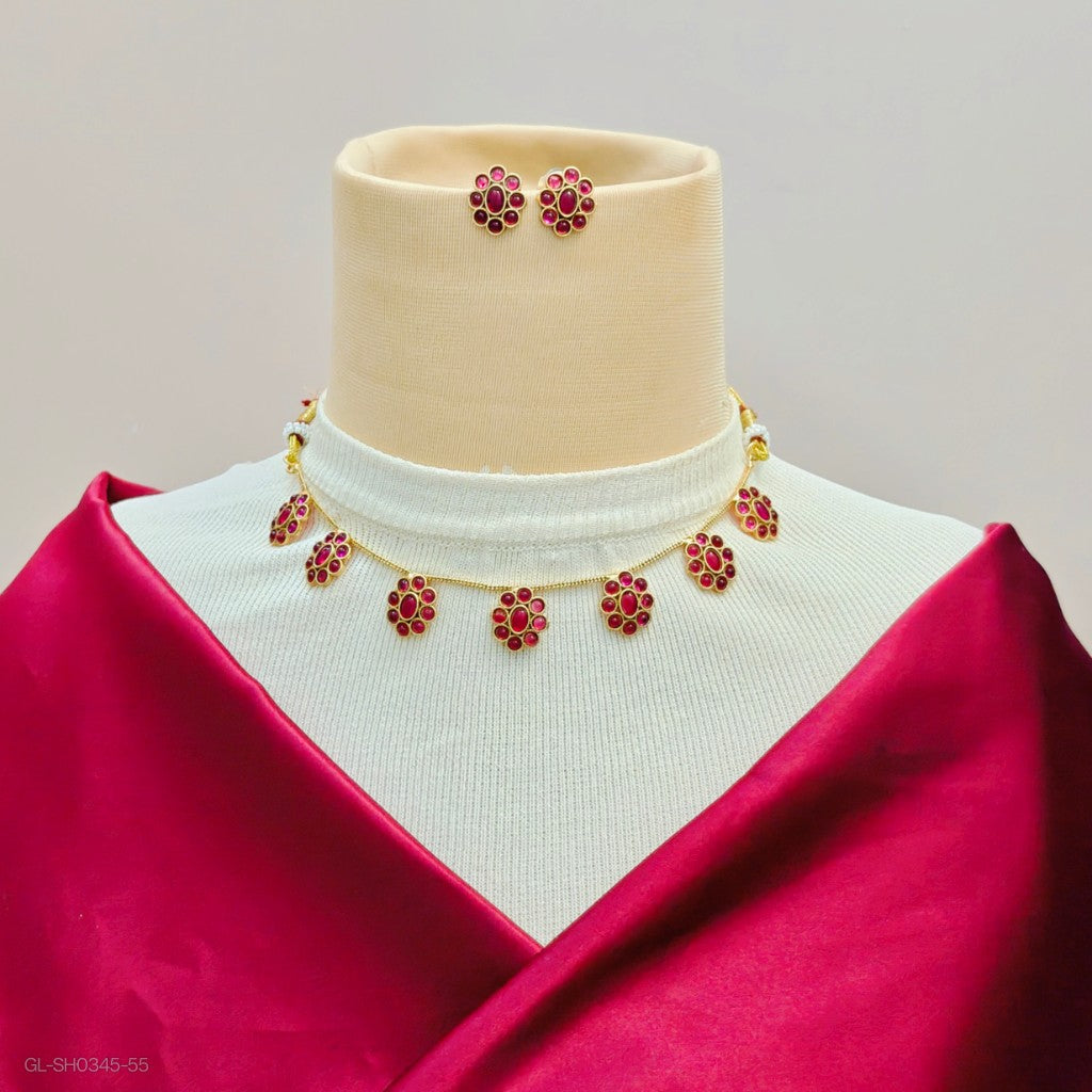 Floral studded Ruby necklace with earrings