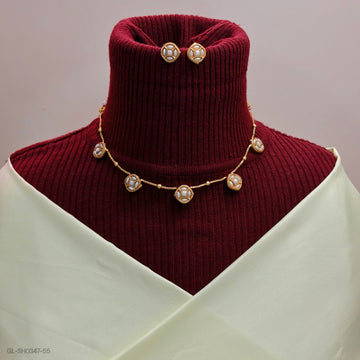 Gold plated polki necklace with earrings