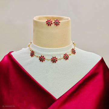 Ruby Emerald Floral Choker with earrings