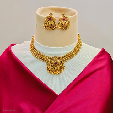 Gold plated peacock design Ruby stone chocker necklace set