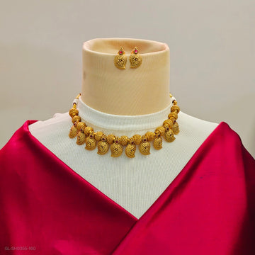 Gold plated Mango design Ruby stone chocker necklace set